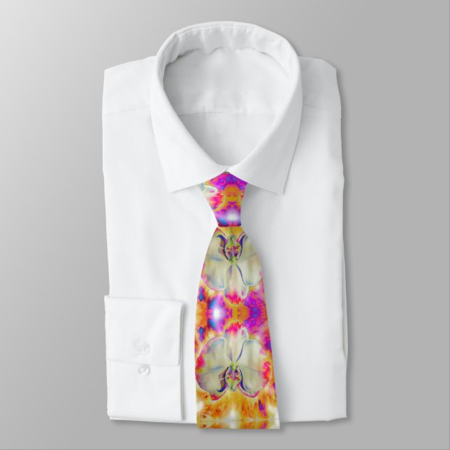 Romantic abstract orchid watercolor painting tie (Tied)