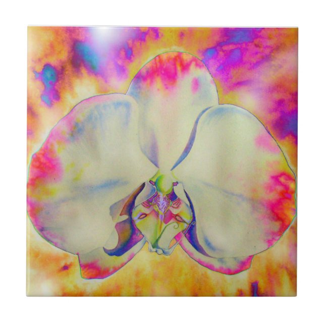 Romantic abstract orchid watercolor painting tile (Front)