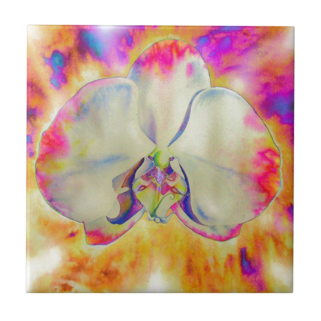 Romantic abstract orchid watercolor painting tile (Front)