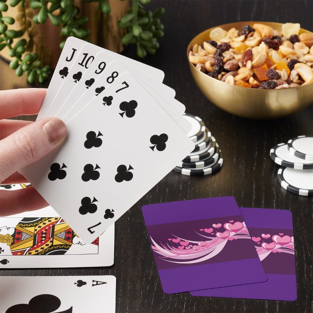 Romantic Abstract Pink Hearts Design On Purple  Playing Cards (Creator Uploaded)
