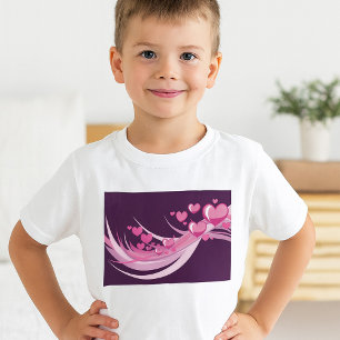 Romantic Abstract Pink Hearts Design On Purple  T-Shirt