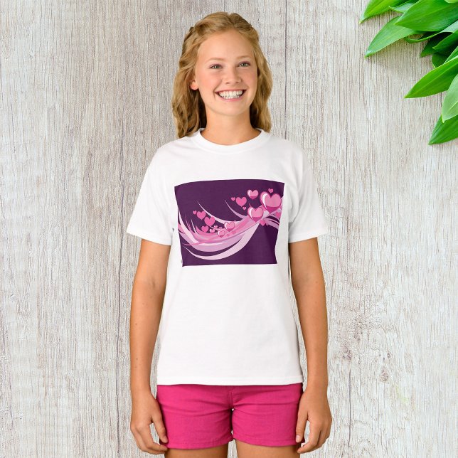 Romantic Abstract Pink Hearts Design On Purple  T-Shirt (Creator Uploaded)