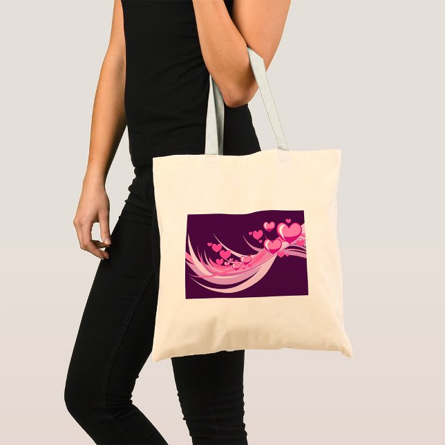 Romantic Abstract Pink Hearts Design On Purple  Tote Bag (Creator Uploaded)