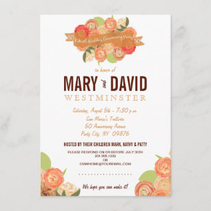 Romantic Abstract Rose 50th Anniversary Party Invitation