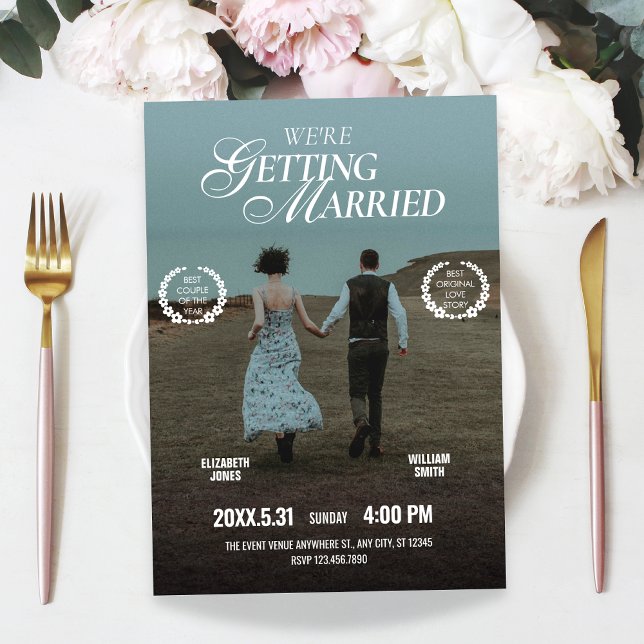 Romantic aesthetic movie poster photo wedding  invitation (Creator Uploaded)