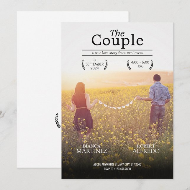 Romantic aesthetic wedding movie poster photo invitation (Front/Back)