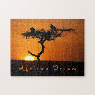 Romantic African Dream sunset photo with text Jigsaw Puzzle