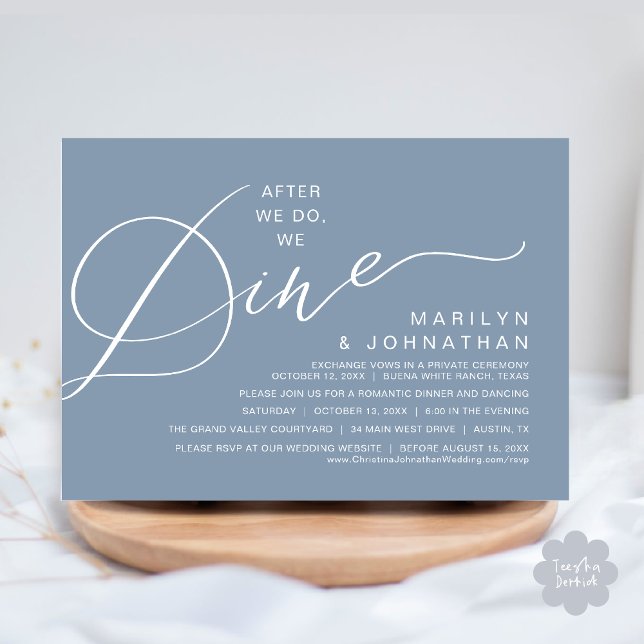 Romantic After We Do, We Dine, Wedding Dinner Invitation (After We Do We Dine Romantic Wedding Dinner Party Invitation Card Modern Boho PDF Rustic Dusty Blue)