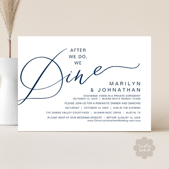 Romantic After We Do, We Dine, Wedding Dinner Invitation (After We Do We Dine Romantic Wedding Dinner Party Invitation Card Modern Boho PDF Classy Navy Blue)