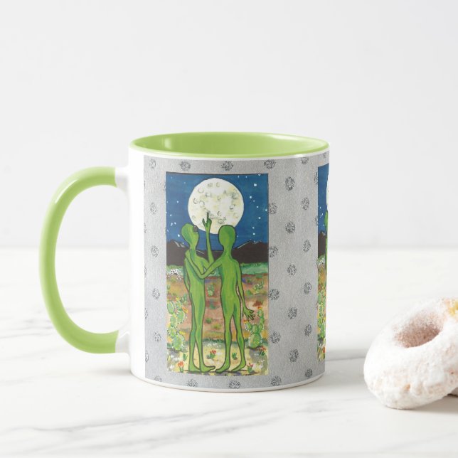 Romantic Aliens UFO Roswell Designer Humourous Mug (With Donut)