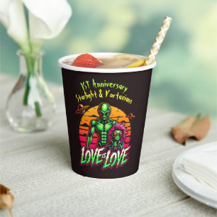 Romantic Aliens Under Cosmic Sunset Paper Cups