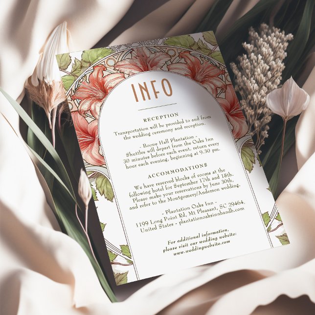 Romantic Amaryllis Info Vintage Nouveau Wedding Invitation (Creator Uploaded)