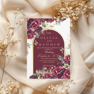 Romantic and elegant Burgundy Rose Floral Wedding  Invitation