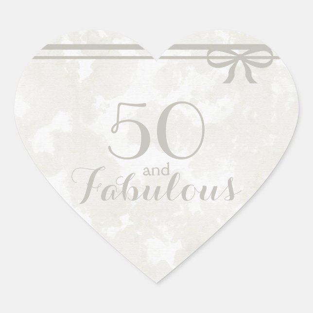 Romantic and Elegant Grey "50 and Fabulous" Heart Sticker (Front)