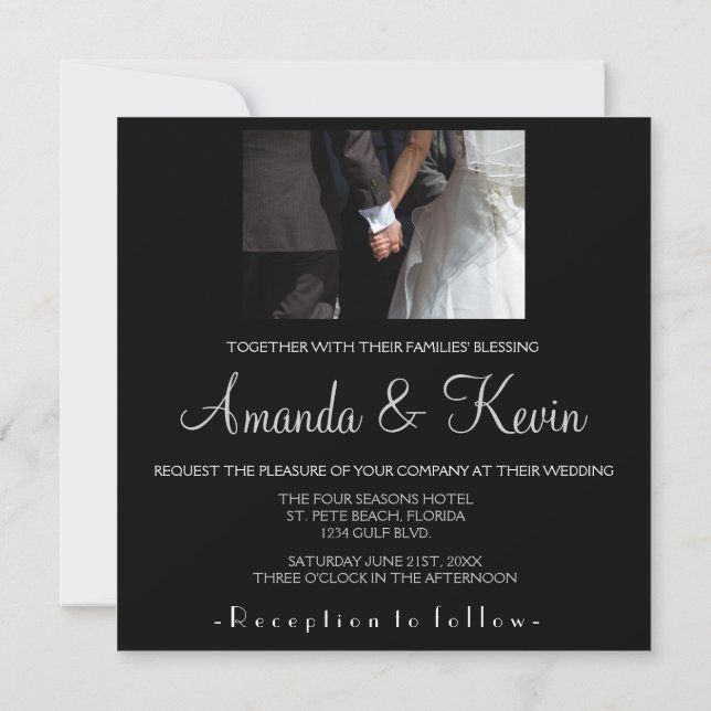 Romantic and Elegant Wedding Couple Holding Hands Invitation (Back)