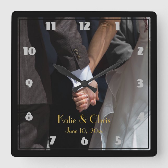 Romantic and Elegant Wedding Couple Holding Hands Square Wall Clock (Front)