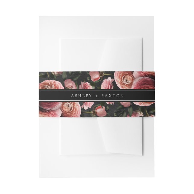 Romantic and Moody Pink Bouquet Invitation Belly B Invitation Belly Band (Front Example)