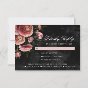 Romantic and Moody Pink Bouquet Meal Options RSVP Card