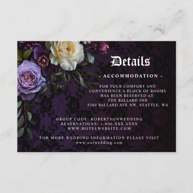 Romantic and Moody Pink Bouquet on Black Details  Enclosure Card (Front)