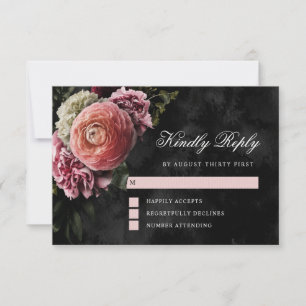 Romantic and Moody Pink Bouquet on Black RSVP Card