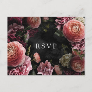 Romantic and Moody Pink Floral RSVP Postcard