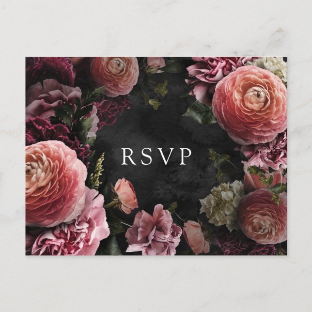 Romantic and Moody Pink Floral | RSVP Postcard (Front)