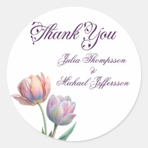 Romantic and Poetic Pastel Tulips Watercolor Classic Round Sticker