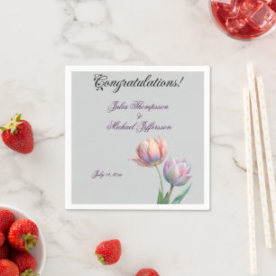 Romantic and Poetic Pastel Tulips Watercolor Napkin