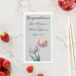 Romantic and Poetic Pastel Tulips Watercolor Napkin