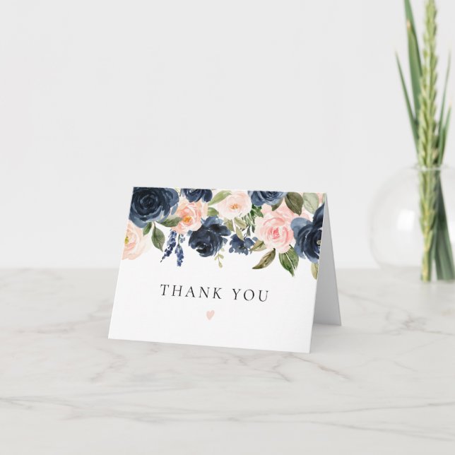 Romantic and Sweet Navy Blush Floral Thank You Card (Front)