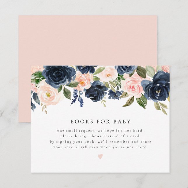 Romantic and Sweet Navy Floral Books for Baby Card (Front/Back)