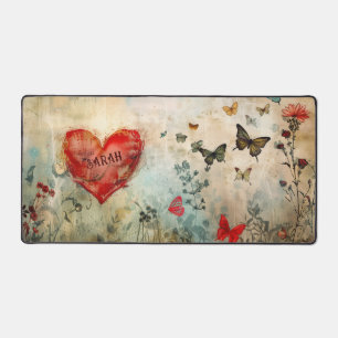 Romantic and Whimsical Hearts and Butterfly Desk Mat