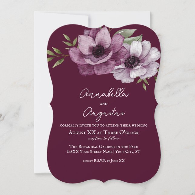 Romantic Anemones on Merlot Invitation (Front)