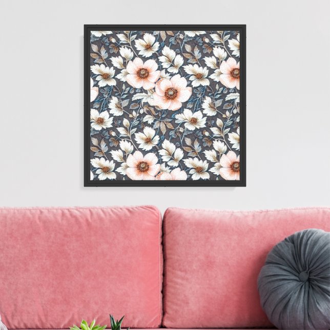 Romantic anemones pattern design 2 canvas print (Insitu(LivingRoom))