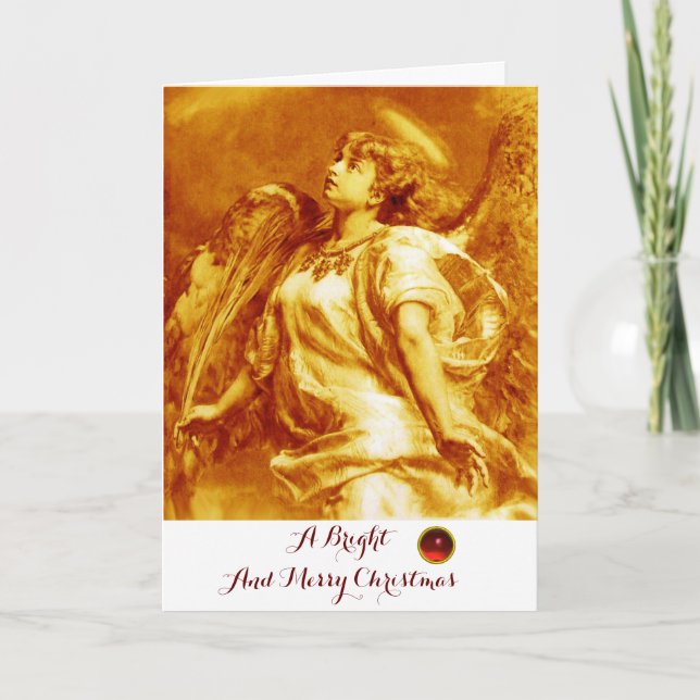 ROMANTIC ANGEL,FEATHER GOLD YELLOW WHITE Christmas Holiday Card (Front)