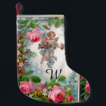 ROMANTIC ANGEL GATHERING PINK ROSES AND FLOWERS SMALL CHRISTMAS STOCKING<br><div class="desc">Elegant monogram design, pink roses with cupid ,  vintage style design for Christmas and Valentine&#39;s Day digital graphics and design by Bulgan Lumini (c)</div>