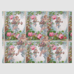 ROMANTIC ANGEL GATHERING PINK ROSES AND FLOWERS TISSUE PAPER