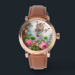 ROMANTIC ANGEL GATHERING PINK ROSES AND FLOWERS WATCH<br><div class="desc">Elegant pink roses with cupid , vintage style design for Christmas and Valentine's Day digital graphics and design by Bulgan Lumini (c)</div>