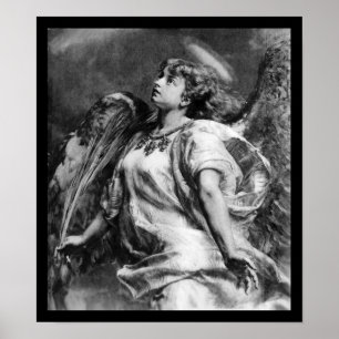 ROMANTIC ANGEL WITH FEATHER IN BLACK AND WHITE POSTER