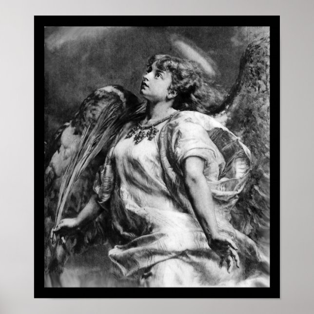 ROMANTIC ANGEL WITH FEATHER IN BLACK AND  WHITE POSTER (Front)