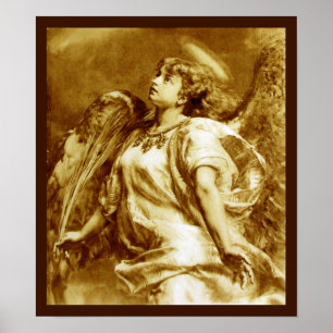 ROMANTIC ANGEL WITH FEATHER IN BROWN SEPIA,WHITE POSTER