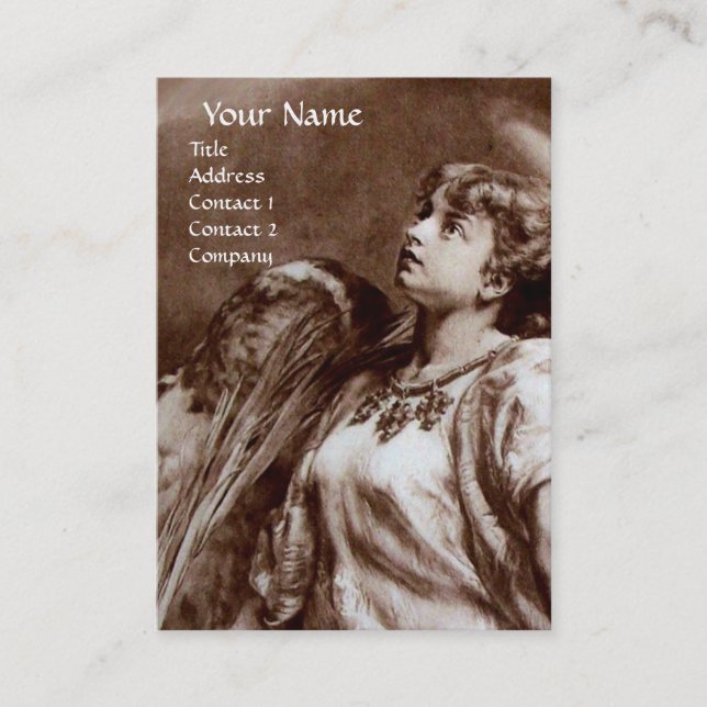 ROMANTIC ANGEL WITH FEATHER IN BROWN WHITE Pearl Business Card (Front)