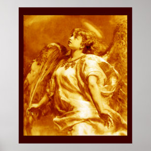 ROMANTIC ANGEL WITH FEATHER IN GOLD YELLOW WHITE POSTER