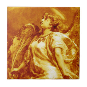 ROMANTIC ANGEL WITH FEATHER IN  GOLD YELLOW,WHITE TILE