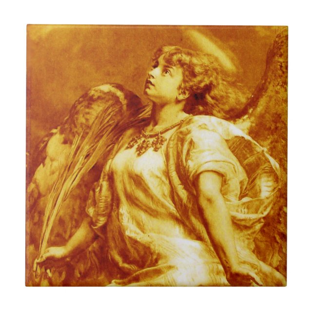 ROMANTIC ANGEL WITH FEATHER IN  GOLD YELLOW,WHITE TILE (Front)