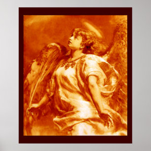 ROMANTIC ANGEL WITH FEATHER IN ORANGE YELLOW WHITE POSTER