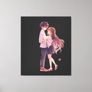 Romantic Anime Couple - Cute Aesthetic Lovers Art Canvas Print