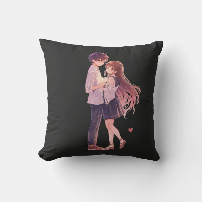 Romantic Anime Couple - Cute Aesthetic Lovers Art  Cushion (Front)