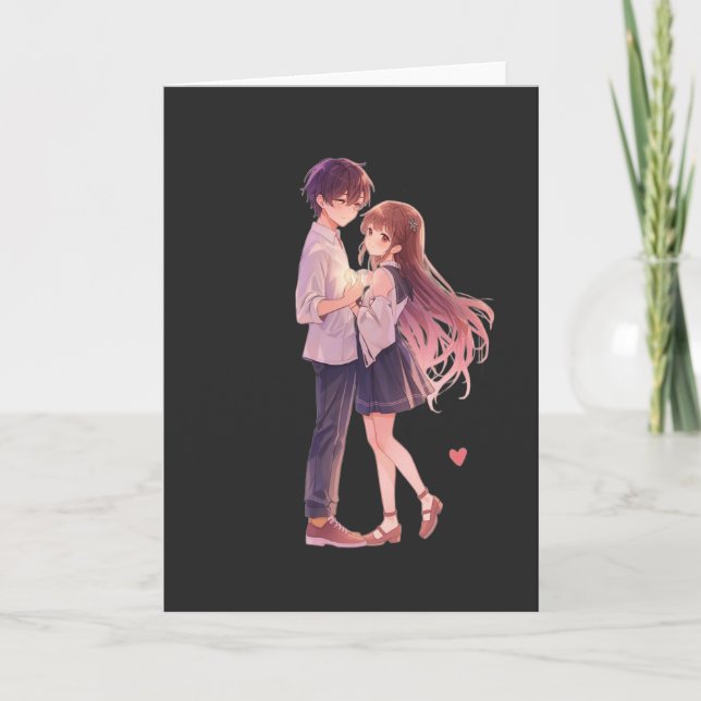 Romantic Anime Couple - Cute Aesthetic Lovers Art  Holiday Card (Front)