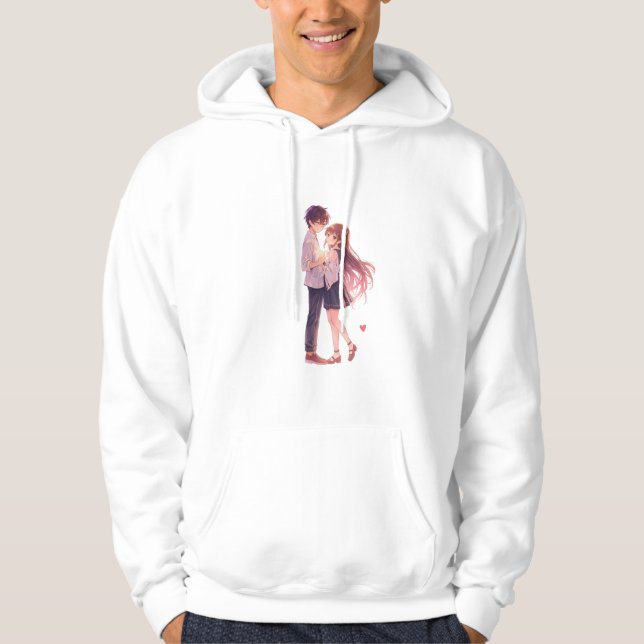 Romantic Anime Couple - Cute Aesthetic Lovers Art  Hoodie (Front)